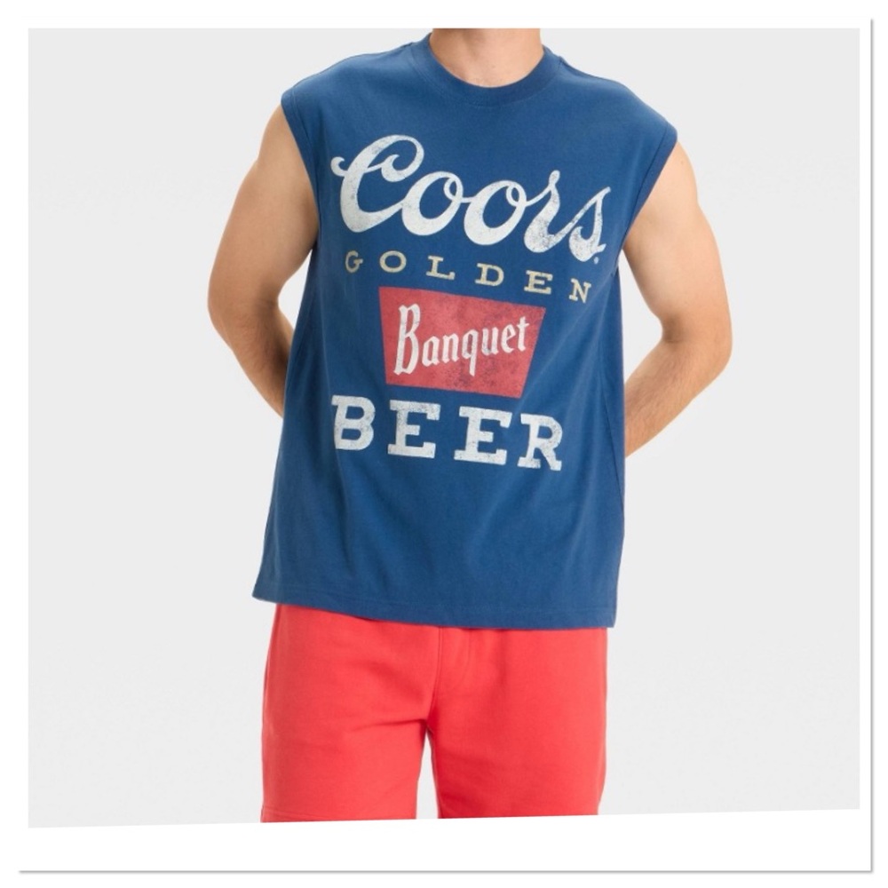 Men’s Coors Golden Banquet Beer Graphic Muscle Tee - Blue